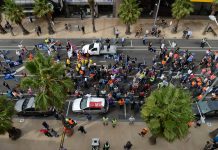 Job call by unions blocks city centre