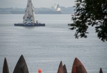 Waterfront Christmas tree on the move