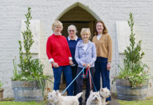 Flowers and dogs at hall